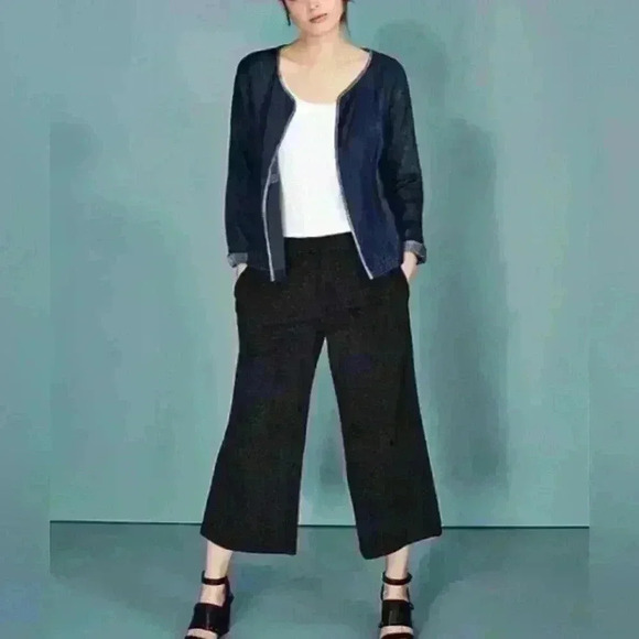 Eileen Fisher Denim Jacket Cardigan Organic Imported Cotton $228 Small Frank - Picture 1 of 10
